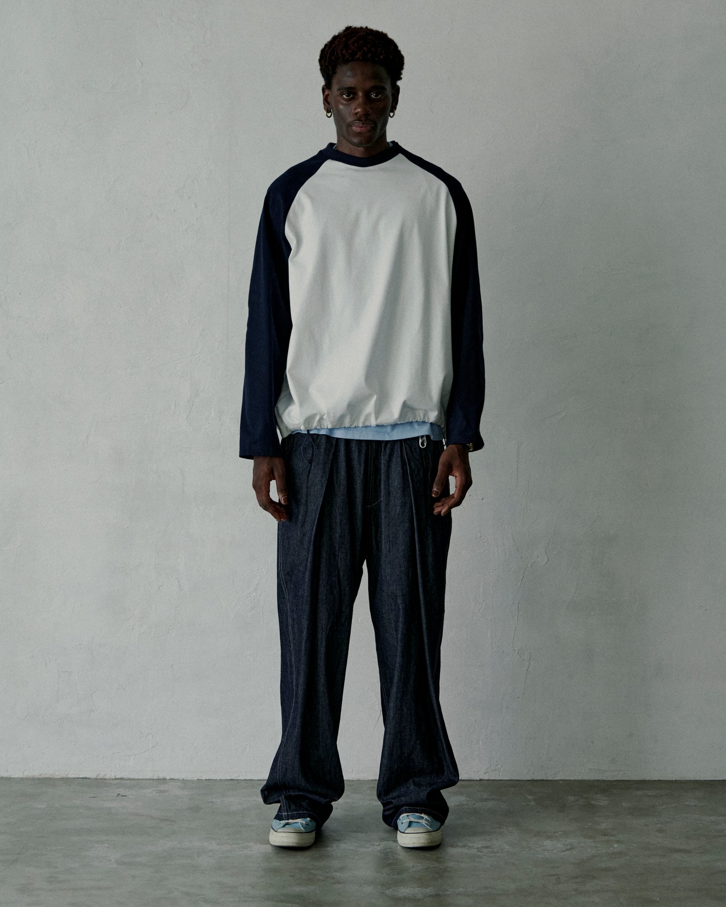 denim easy hakama pants (indigo)