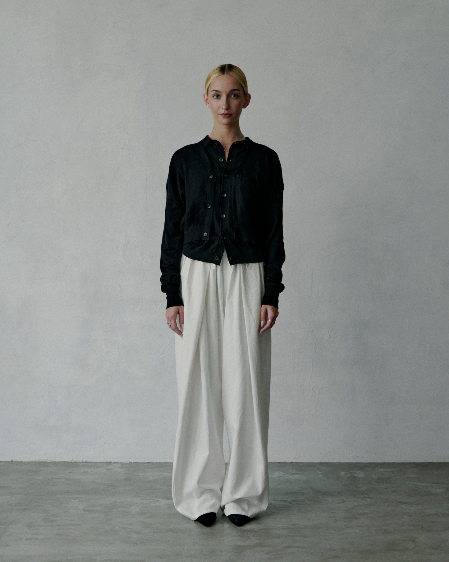 denim easy hakama pants (white)